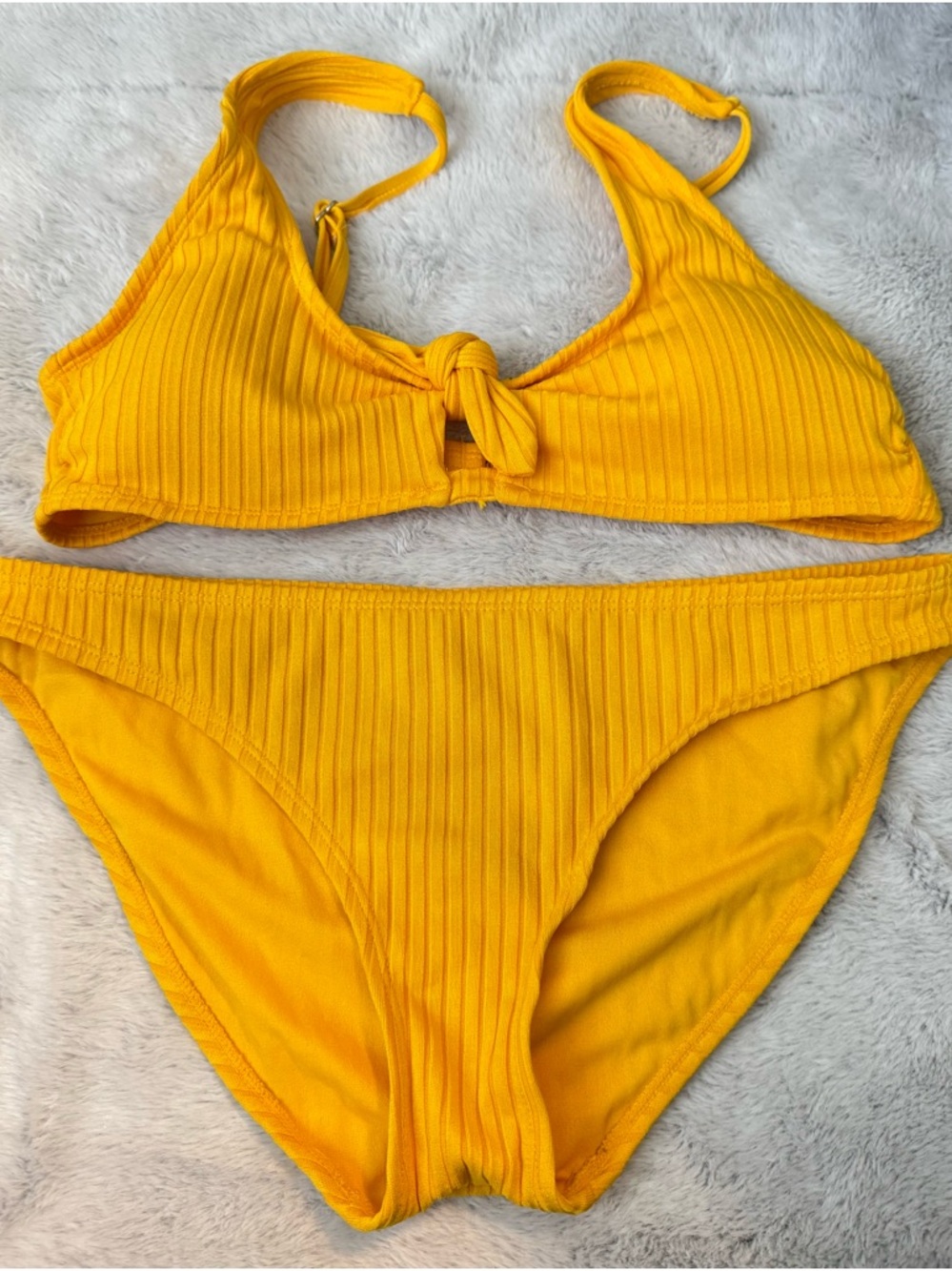Xhilaration Yellow Ribbed Tie-Front Bikini Set